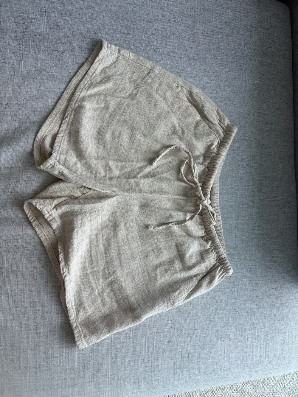 Women's Beige Drawstring Linen Shorts